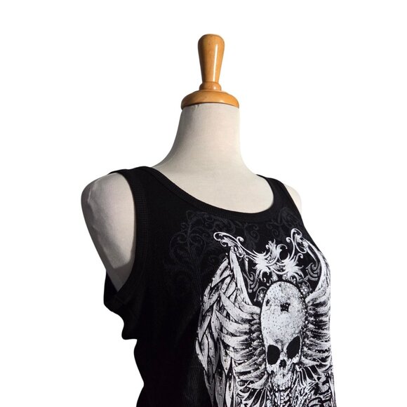 Y2K Grunge Black Winged Skull Ribbed Maxi Dress Women's Size L - Picture 6 of 7